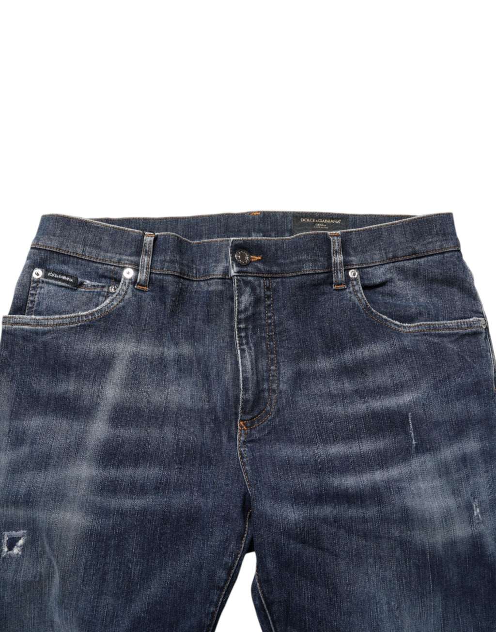 Dark Blue Washed Running Ripped Denim Jeans