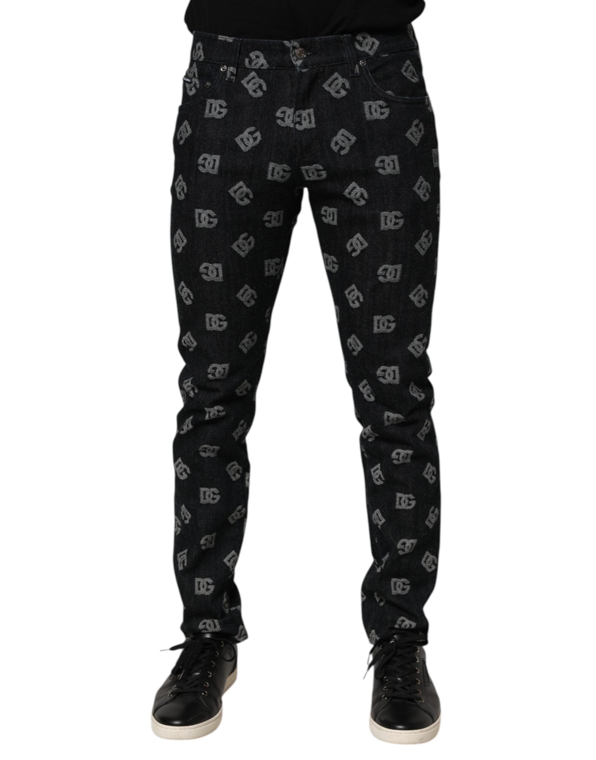 Black DG Monogram Cotton Skinny Denim Jeans