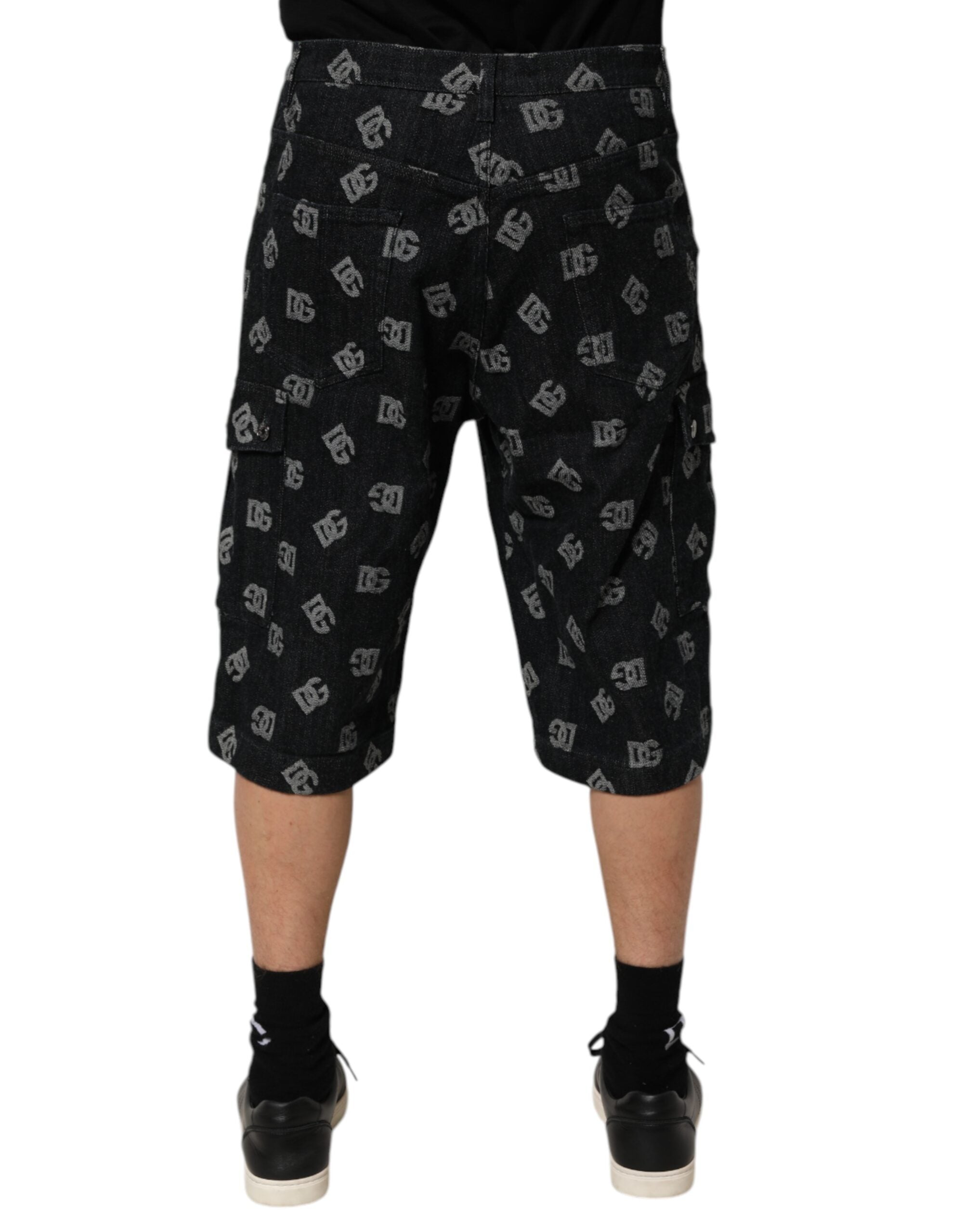 Black Monogram Denim Cargo Men Bermuda Short