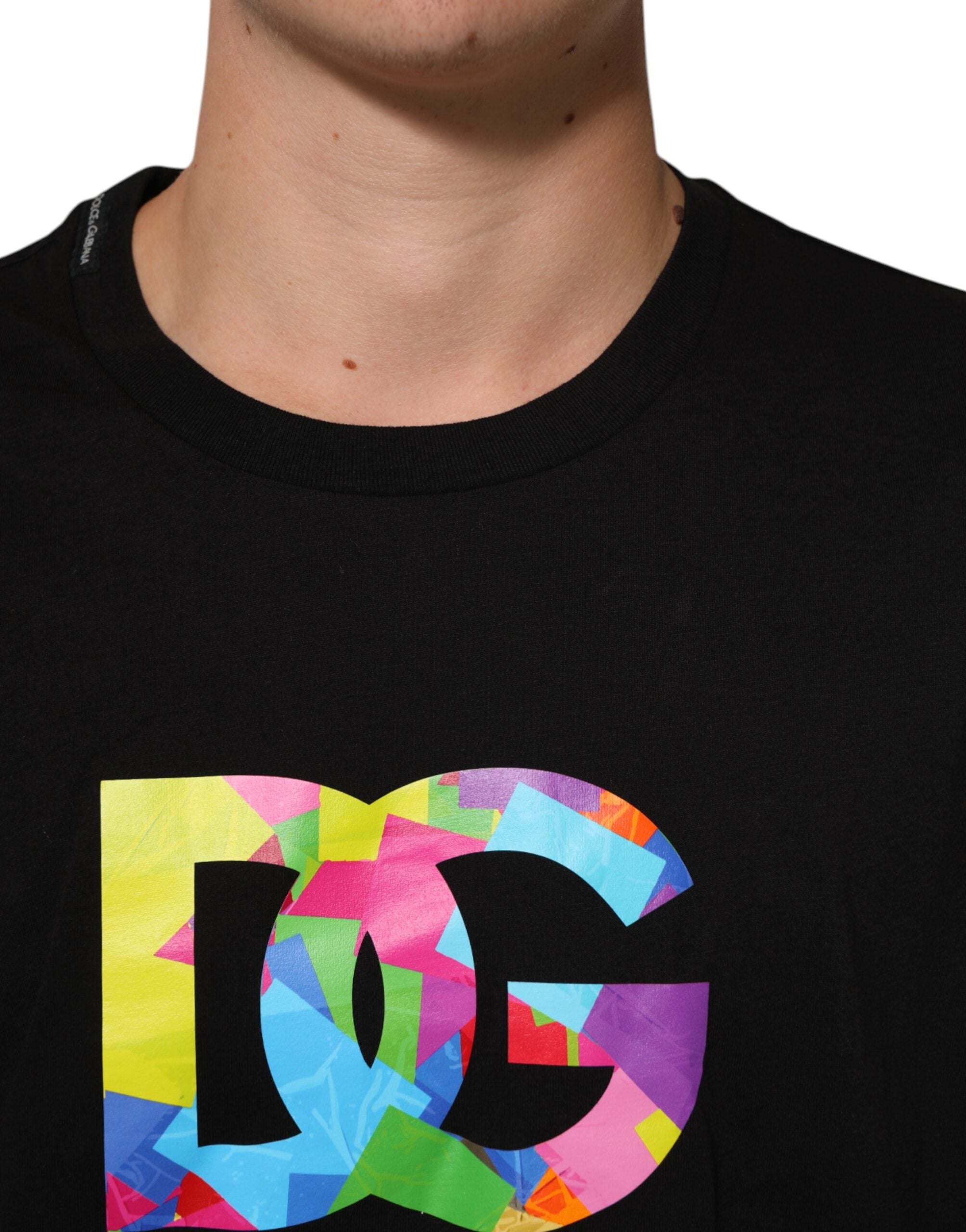 Black Logo Print Cotton Men Crew Neck T-shirt
