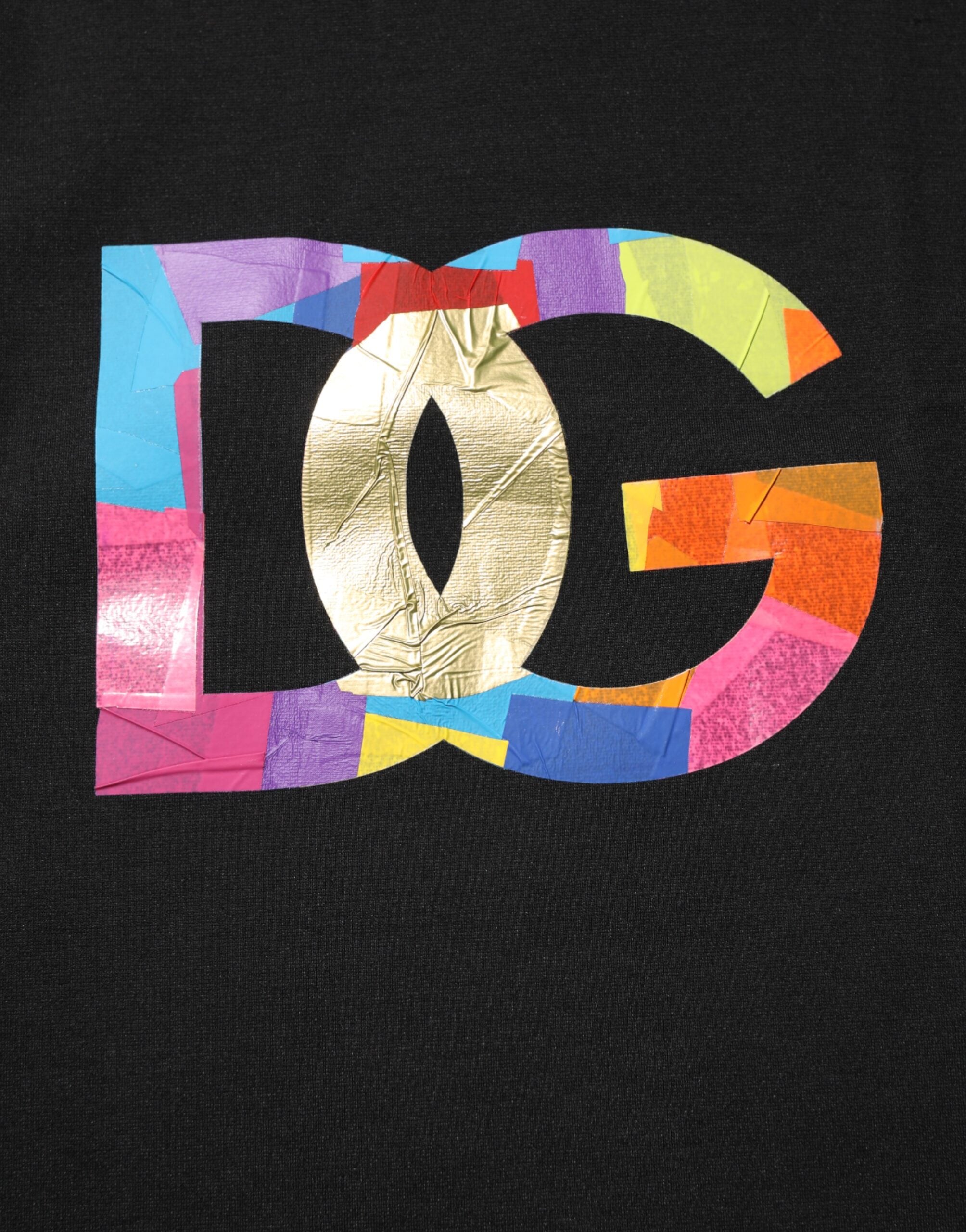 Black Logo Print Cotton Men Crew Neck T-shirt