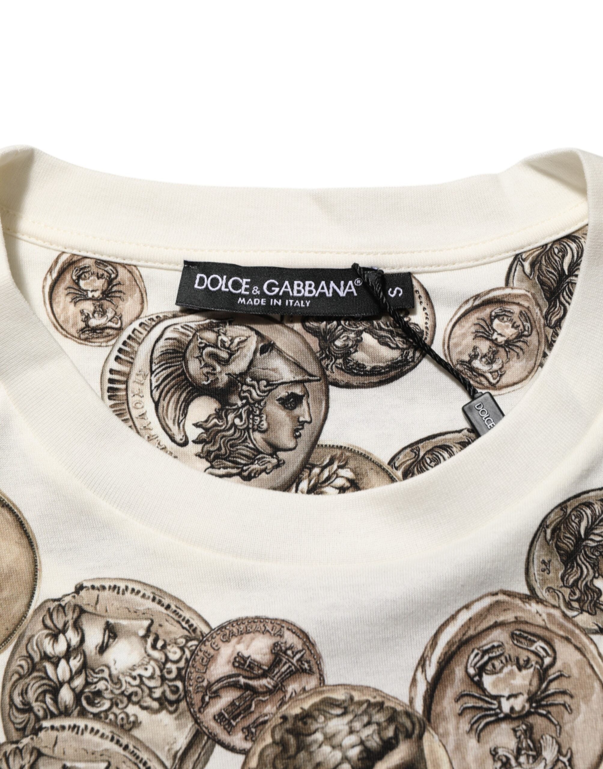 White Coin Print Cotton Crew Neck Men T-shirt