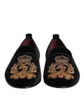 Black Velvet Gold Crown Mens Loafers Shoes