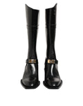 Black Logo Plaque Over The Calf Boots Shoes