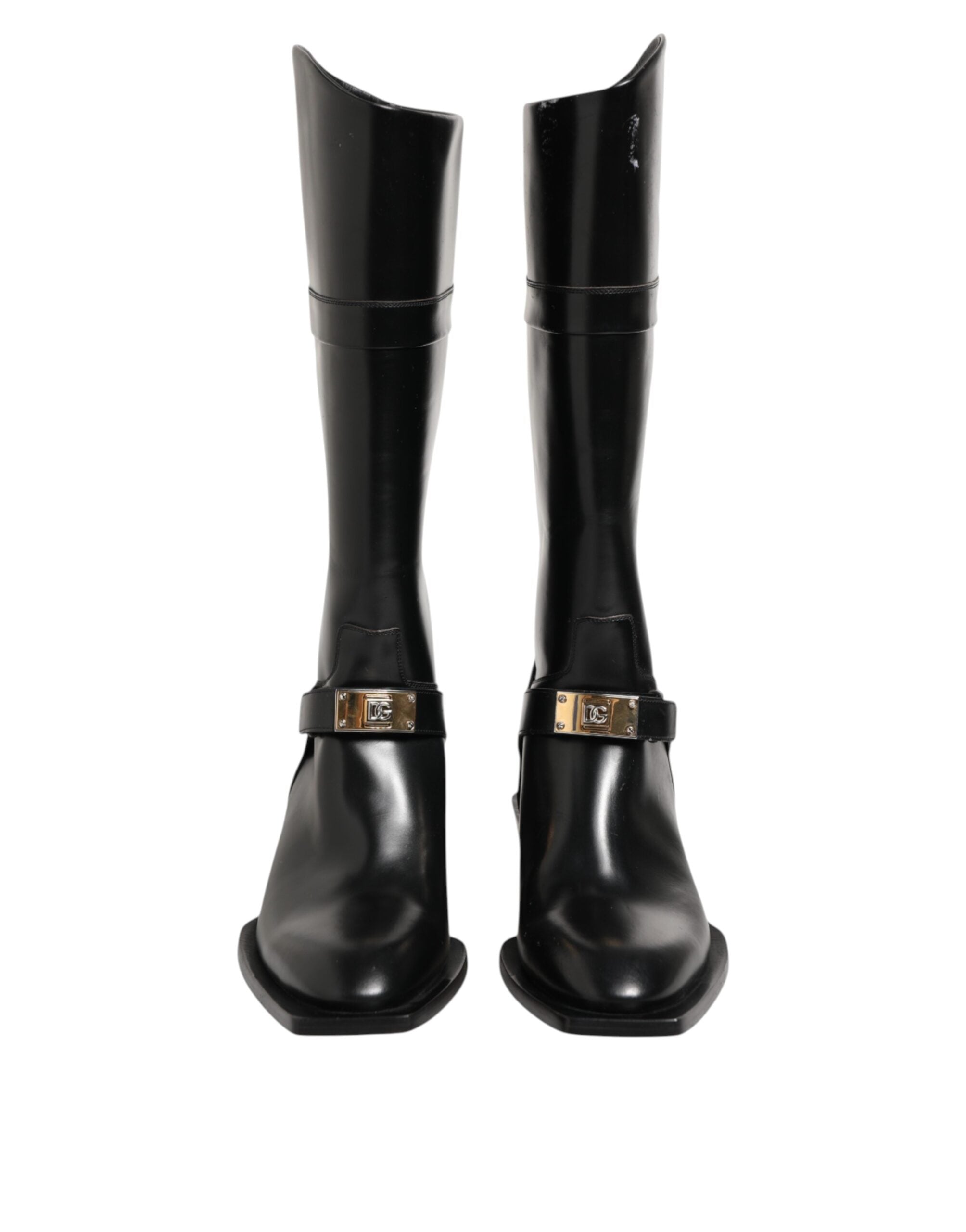 Black Logo Plaque Over The Calf Boots Shoes