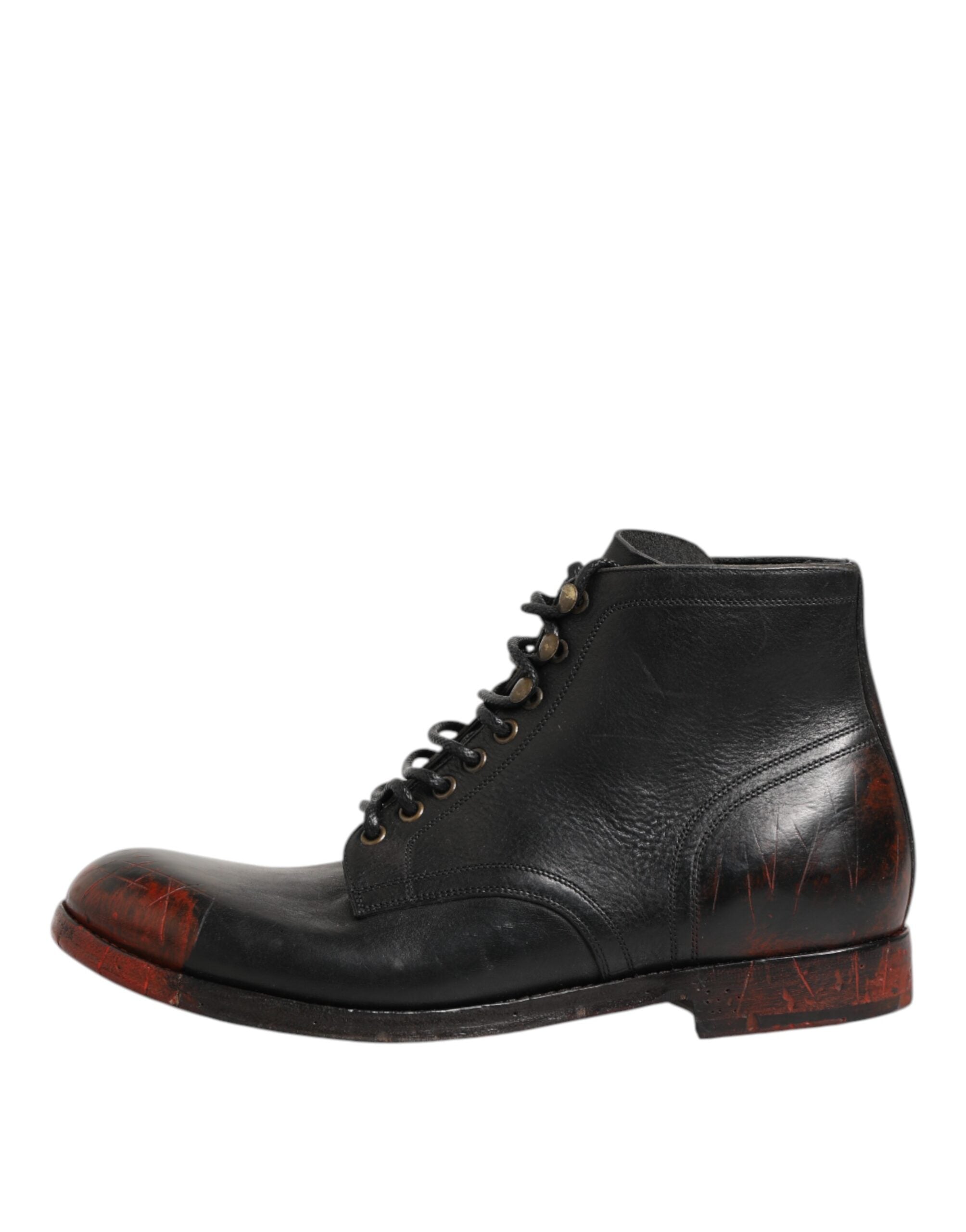Black Red Lace Up Short Ankle Boot Shoes