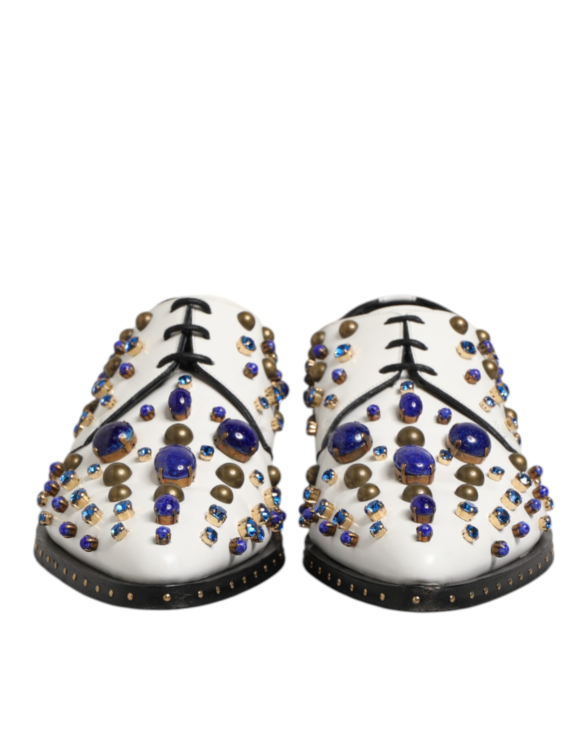 White Leather Crystals Embellished Dress Shoes