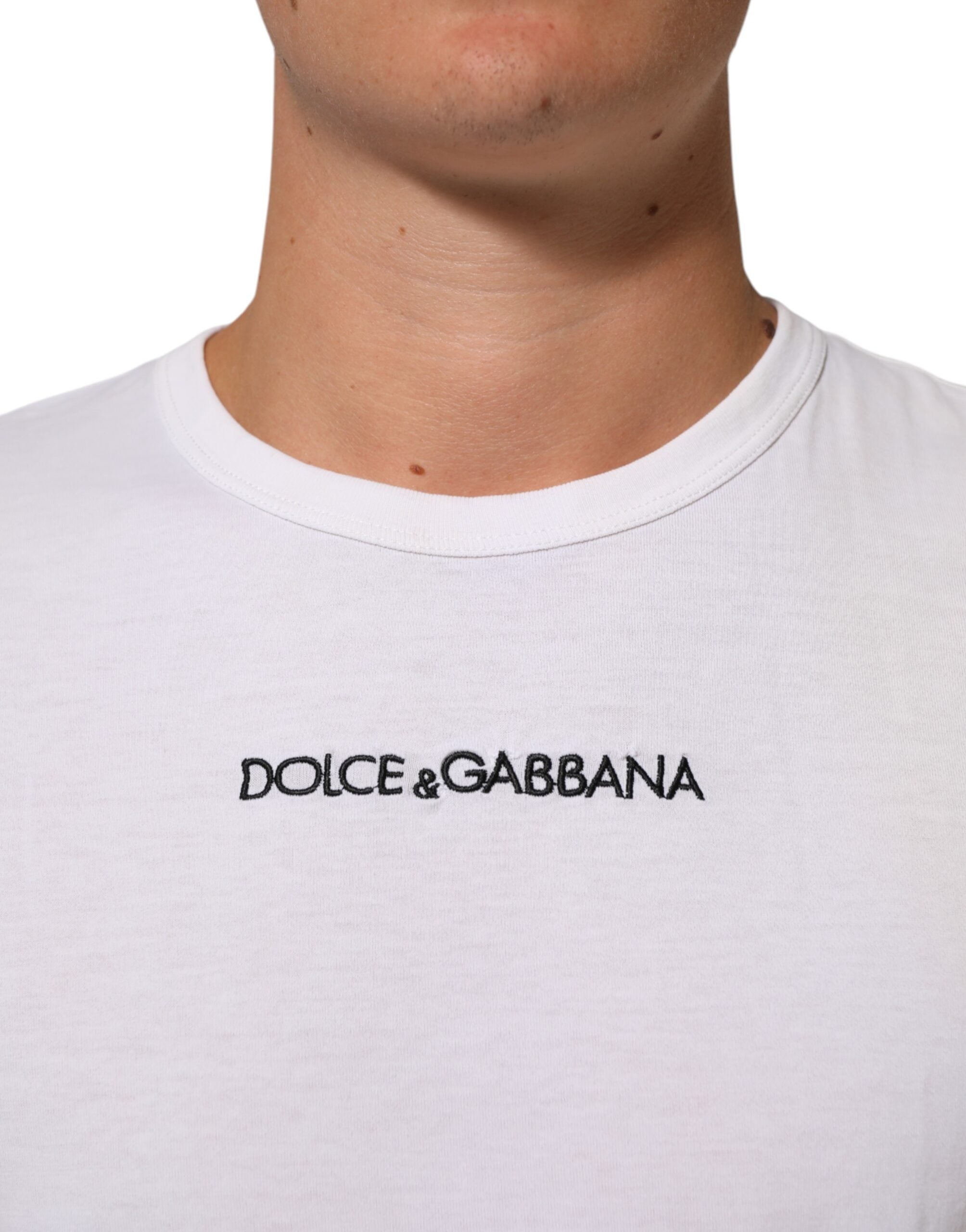 White Logo Print Cotton Crew Neck Men T-shirt