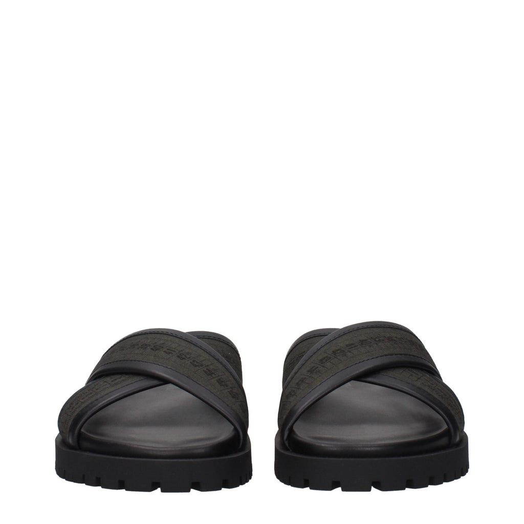 Green Fabric Flat Sandals