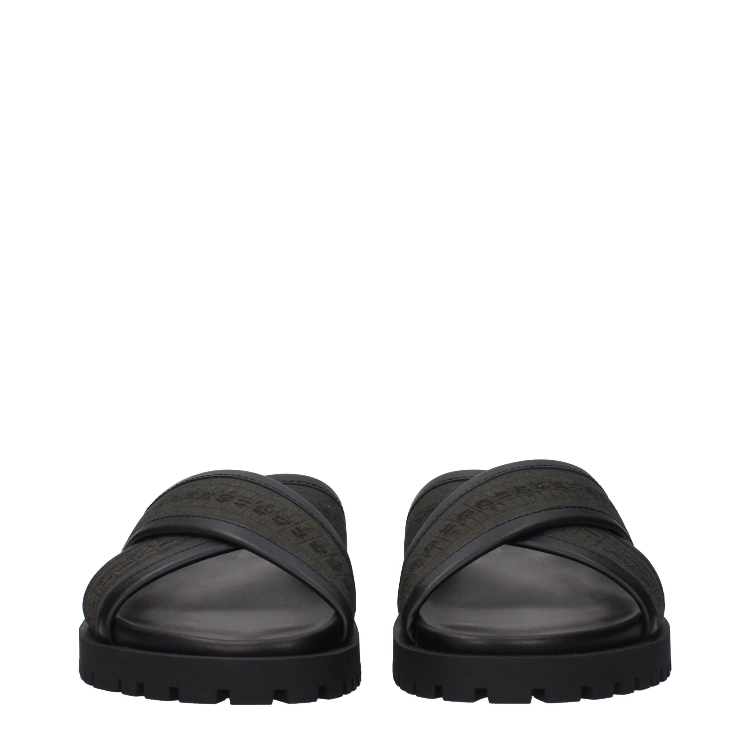 Green Fabric Flat Sandals
