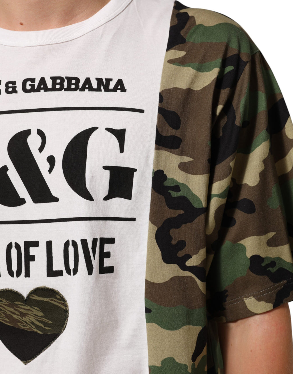 White Logo Camouflage Crew Neck Men T-shirt