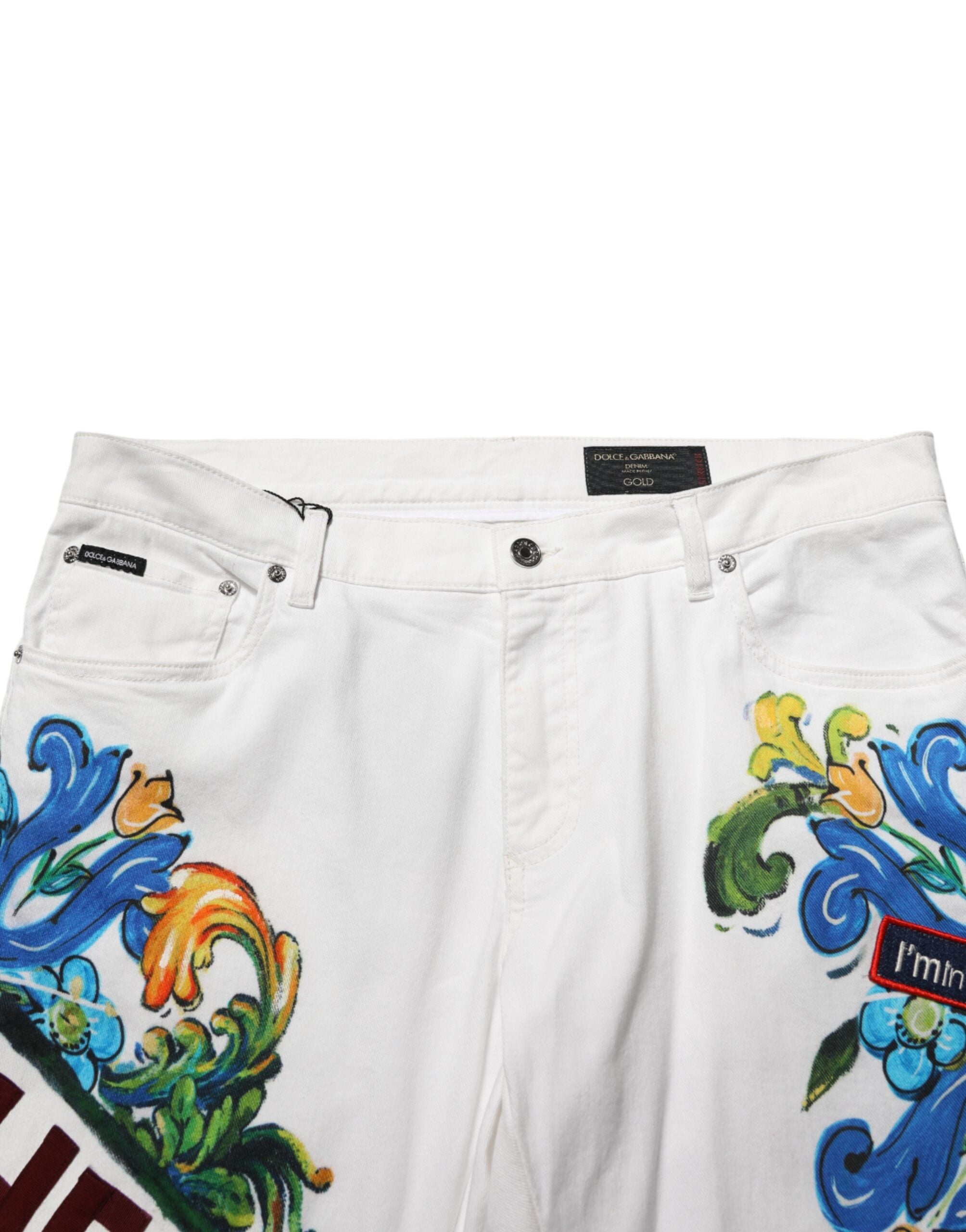 White Graffiti Print Skinny GOLD Denim Jeans