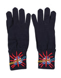 Blue Wool Knit #DGLovesLondon Embroidered Mitten Gloves
