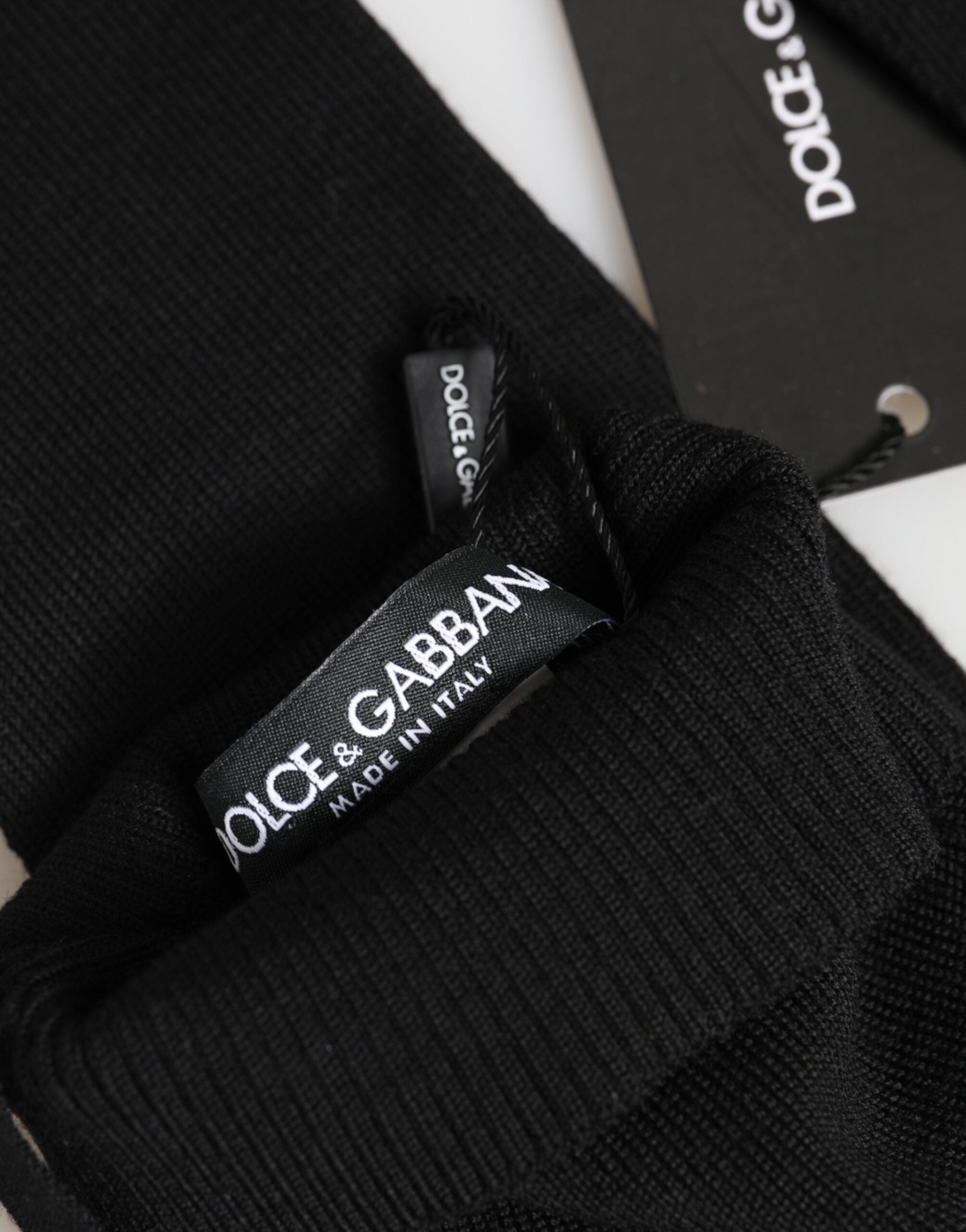 Black Virgin Wool Knitted Fingerless Men Gloves