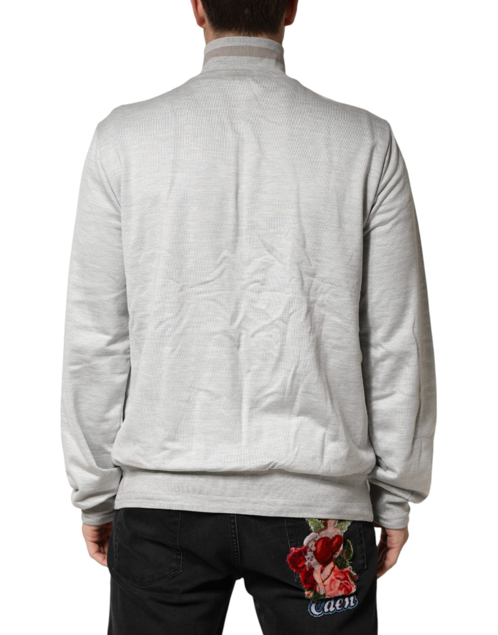 Light Gray Cotton Zipped Cardigan Sweater