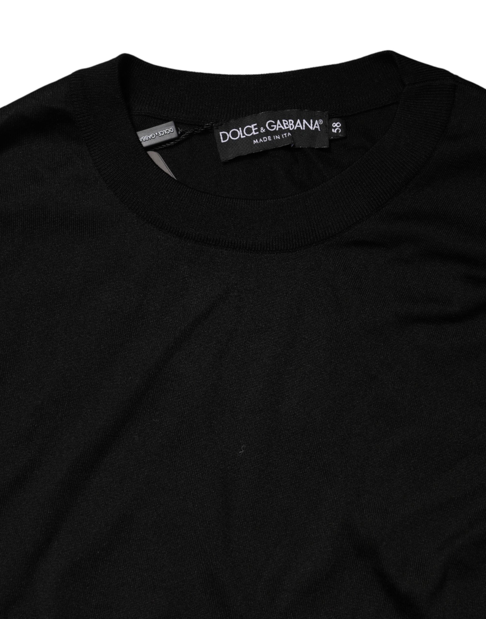Black Silk Men Crew Neck Pullover Sweater