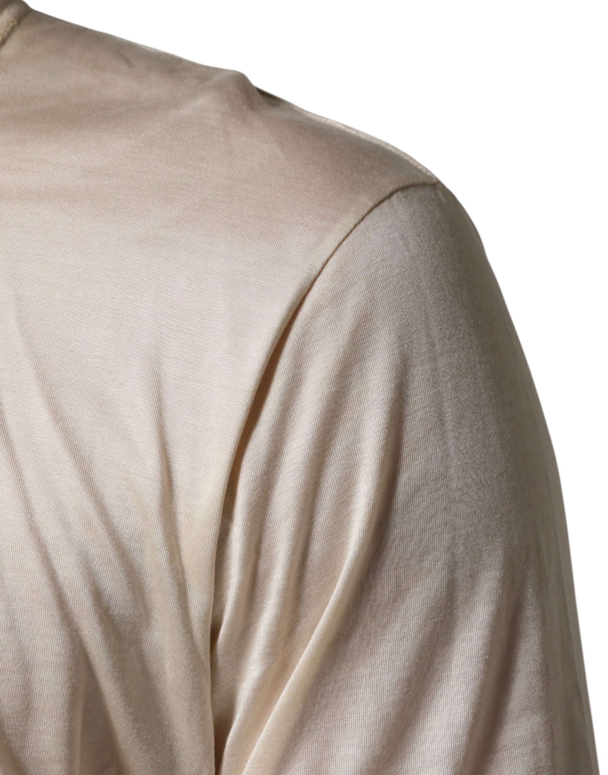 Off White Cotton Blend Men Henley T-shirt